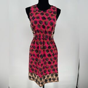 RACHEL Rachel Roy pink & floral print mini dress w/an elastic waist & racerback